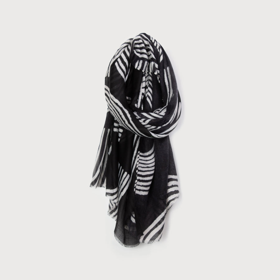 SCARF PRINTED WITH GEOMETRIC LINES 6176-BLK