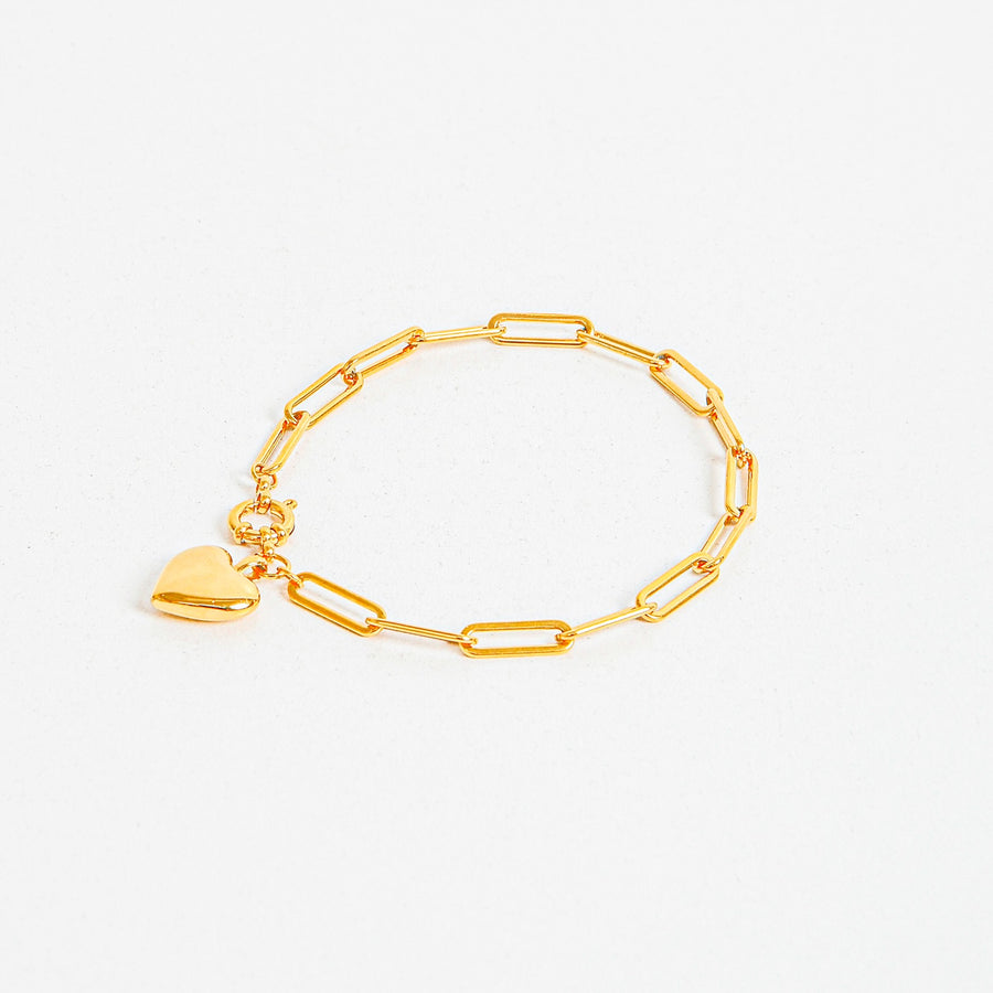 Stainless steel heart charm bracelet gold B002-G