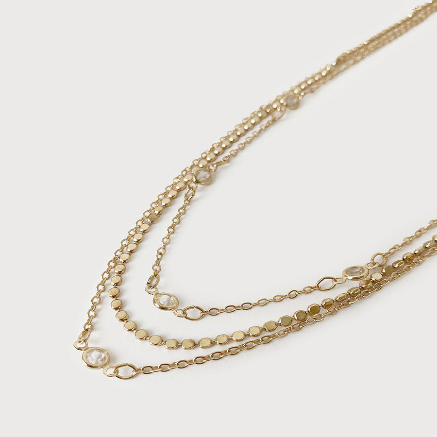 Collier 3 rangs de chaînes avec petits cristaux 1538-GLD