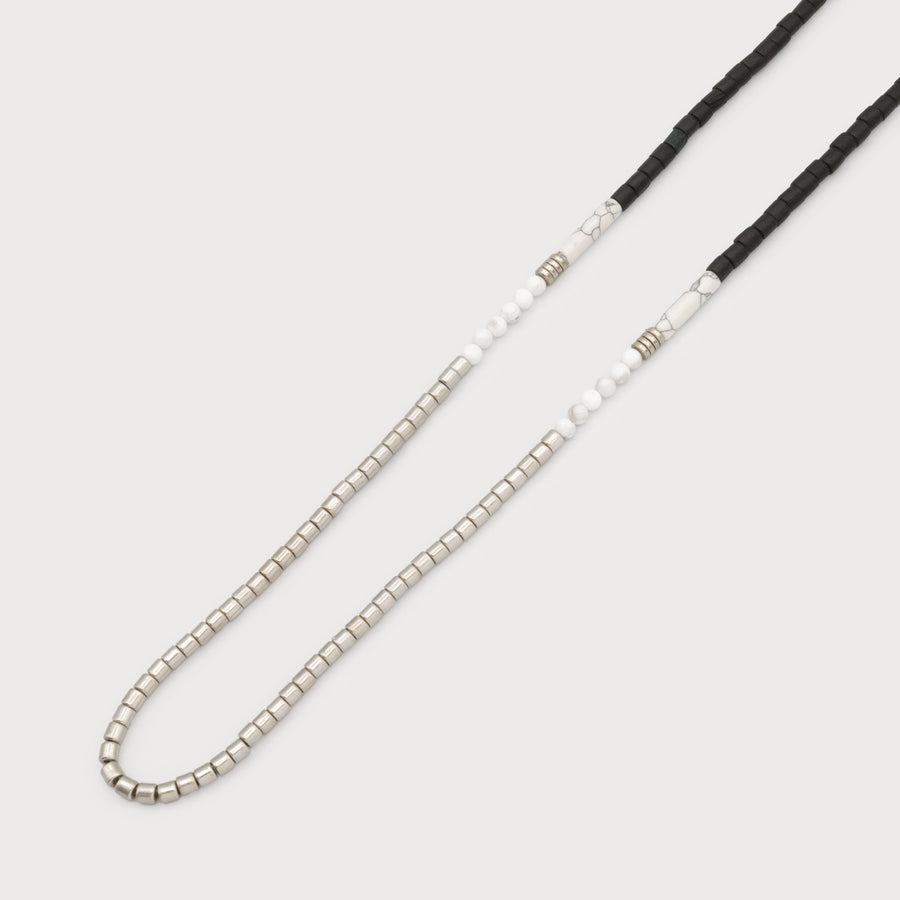 semi-long necklace with metal, natural stones & wood beads 1624-WTE-S