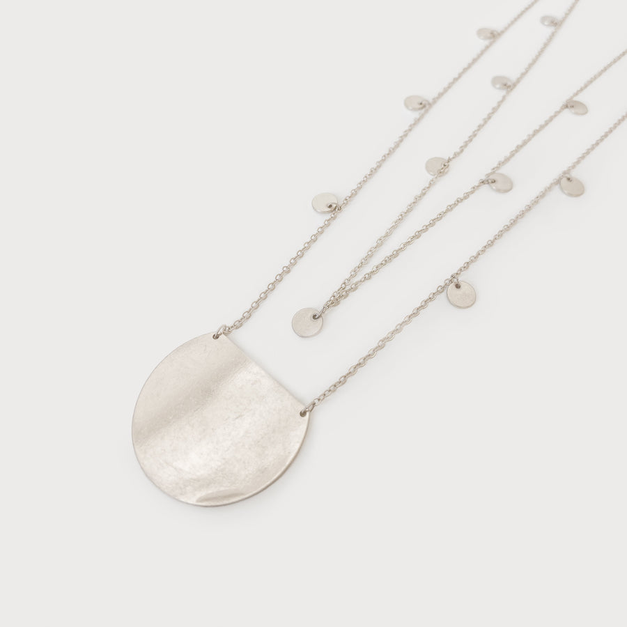 double & long chains necklace with metal discs 1636-SLV