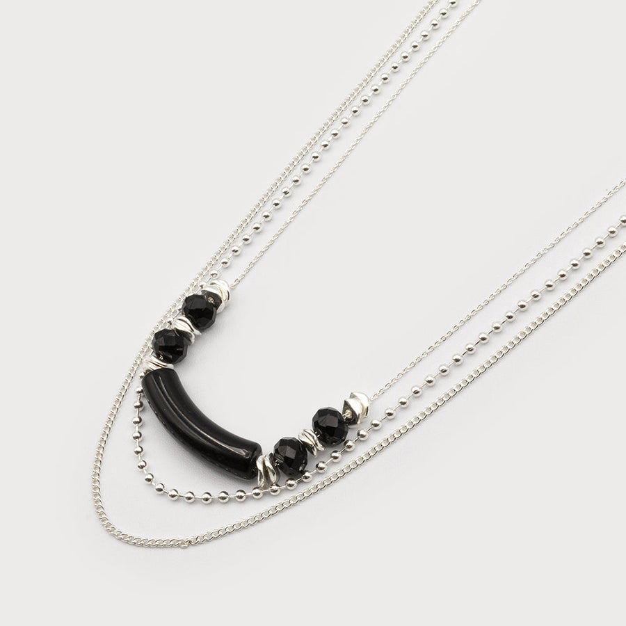 Three layers necklace with resin and glass 1676-BLK-S