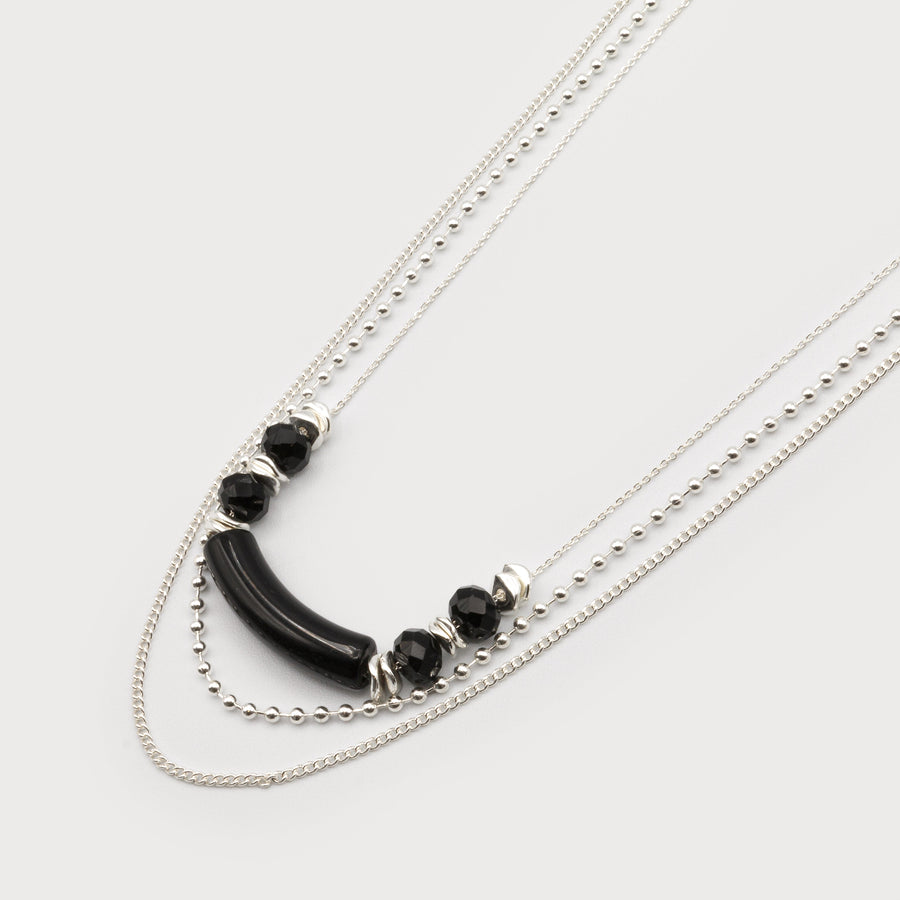 three layer necklace with resin and glass 1676-BLK-S