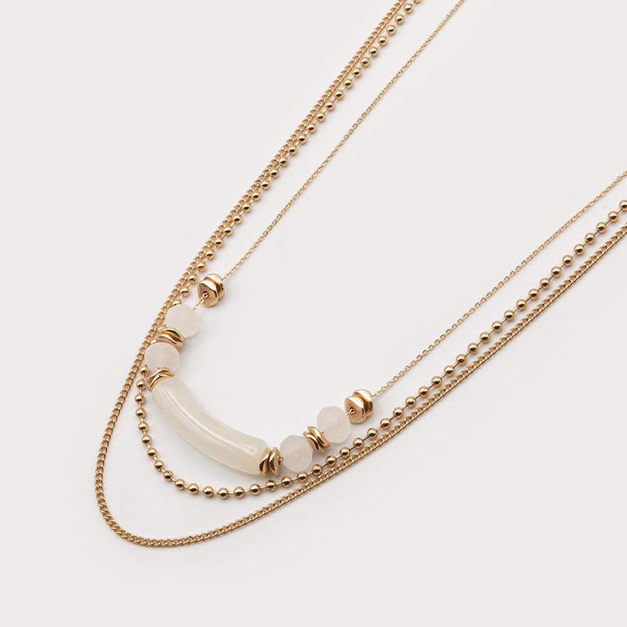 Three layers necklace with resin and glass 1676-IVO-G