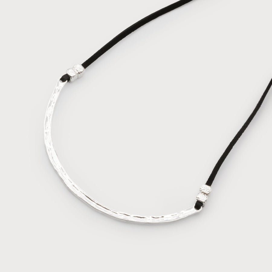 choker hammered metal piece on cord 1684-SLV