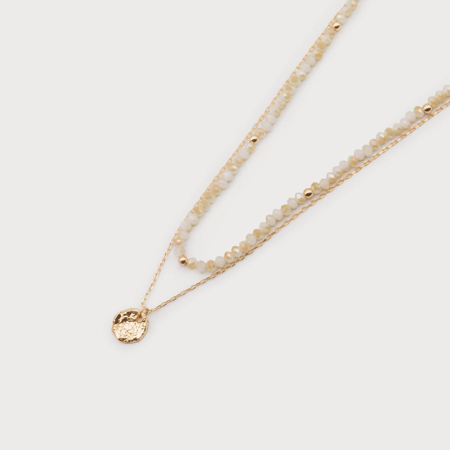 Collier deux rangs perles de verre et métal 1708-WTE-G