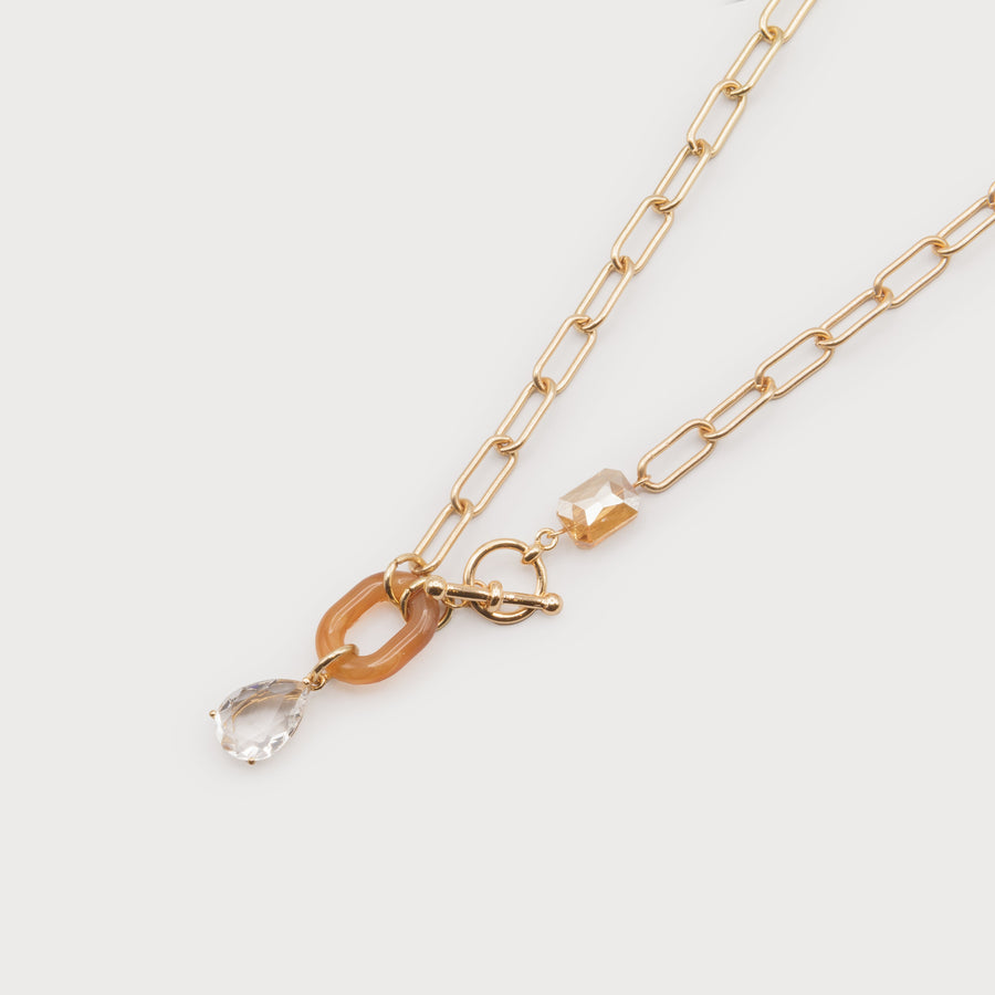 pendentif en cristal sur chaîne à maillons avec pièce en résine et t-bar 1710-NAT