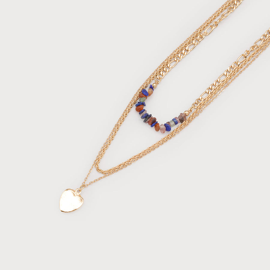 3 SEPERATE NECKLACES WITH SEMI PRECIOUS STONES AND HEART PENDANT 1734-MUL-G