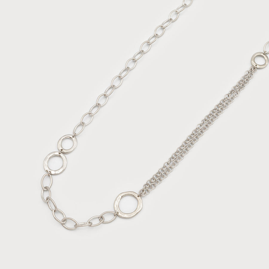 Long necklace of intertwined rings and mixed chains 1750-SLV