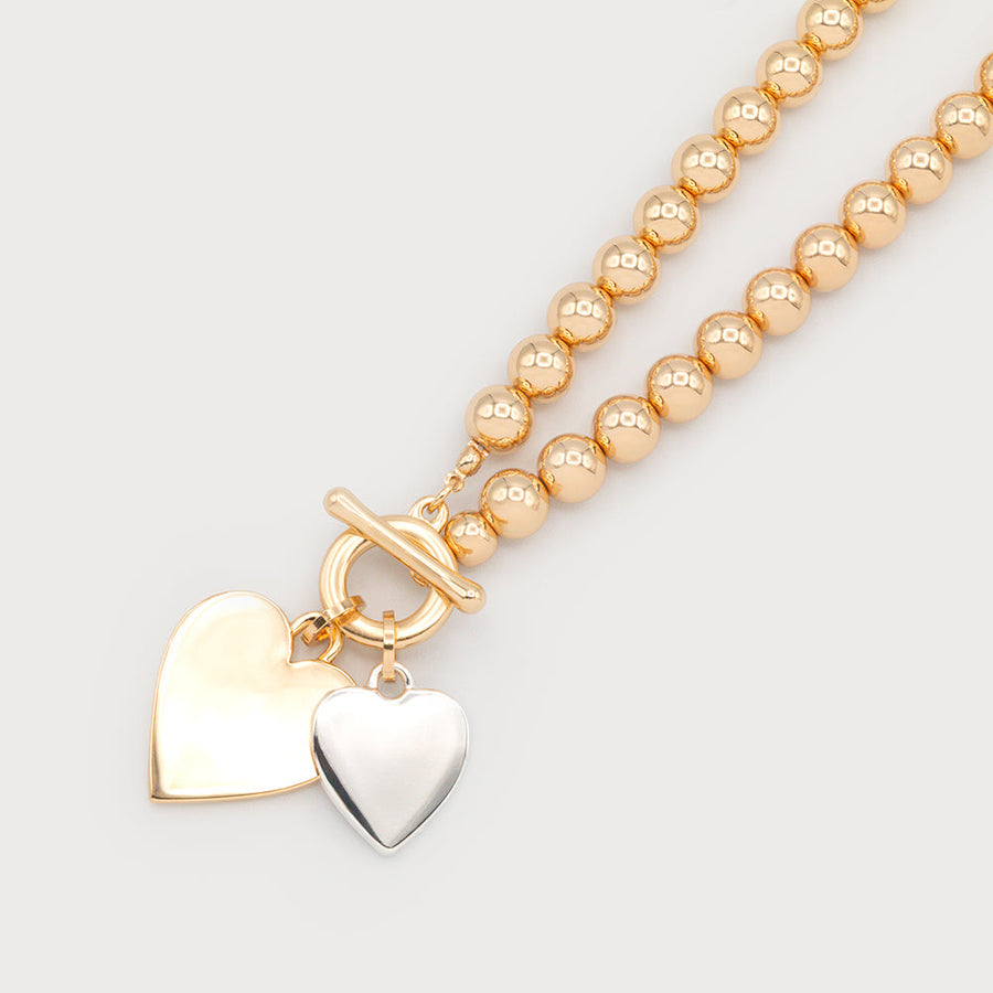 Collier de perles avec breloques en forme de cœur et fermoir en T 1770-GLD