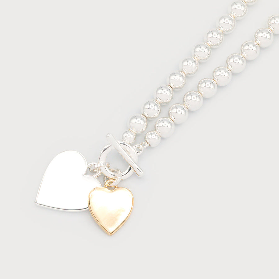 Collier de perles avec breloques en forme de cœur et fermoir en T 1770-SLV