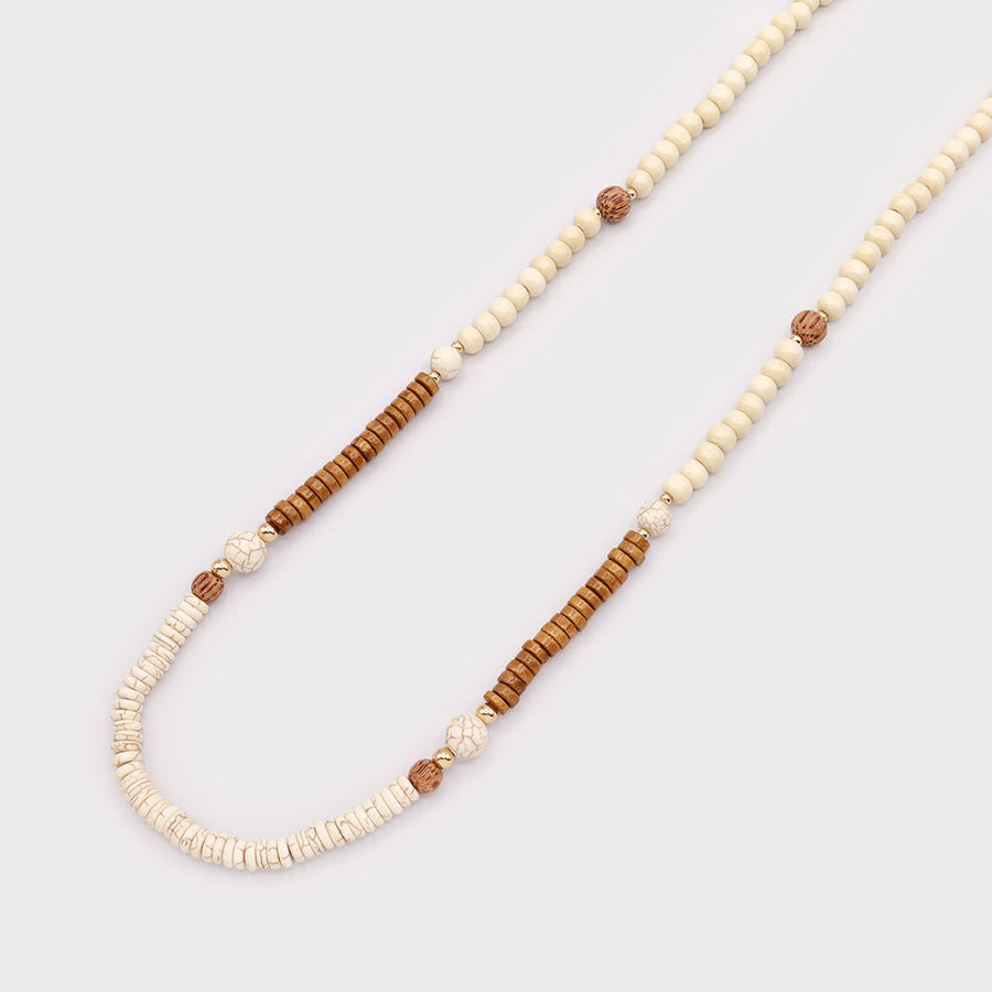Collier long en perles de bois avec insert en pierres naturelles 1771-GLD