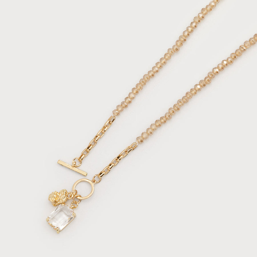 Collier de perles de verre avec pièce en cristal et fermoir croix 1778-NAT-G