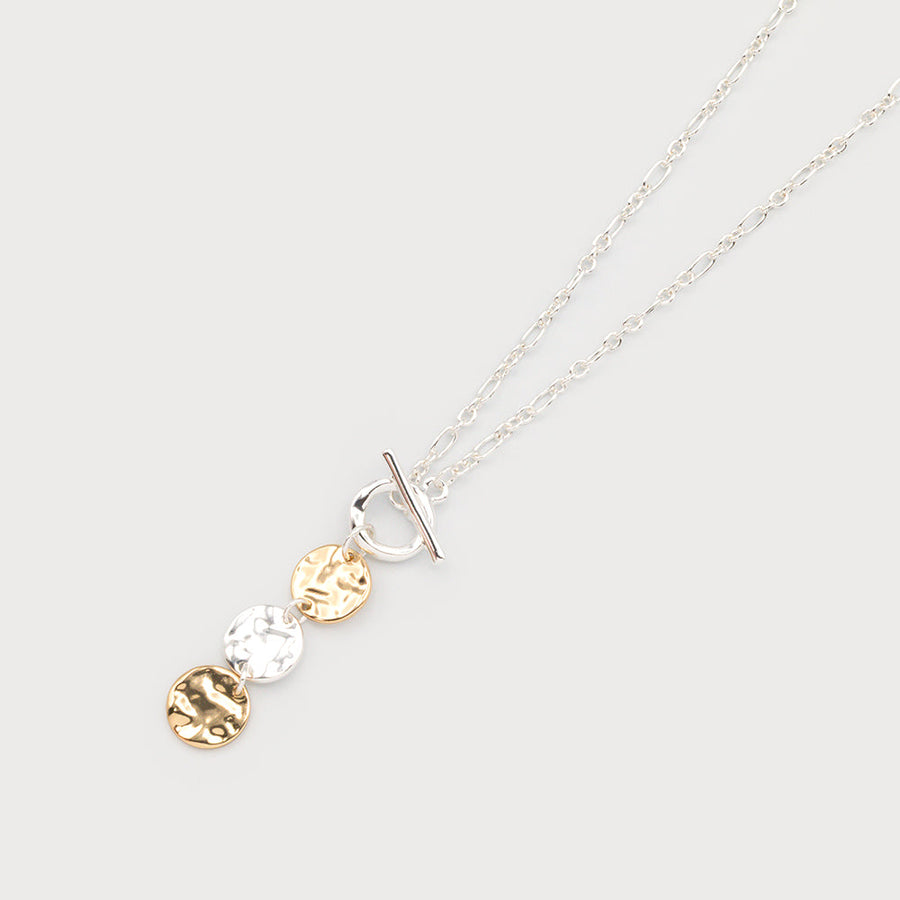 Pendentif dics martelé sur chaîne avec fermeture en T 1779-SLV
