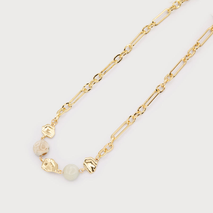 Collier alternant pierres naturelles et pièces de métal martelé 1781-MIX-G