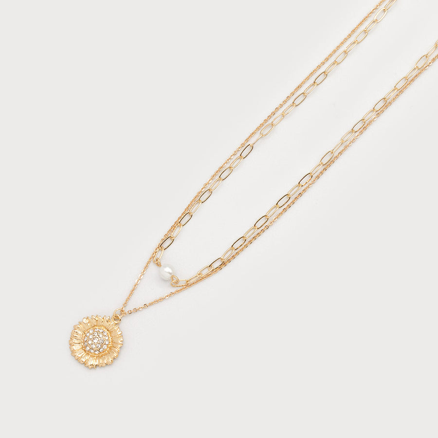Collier deux rangs avec fleur et perle 1782-GLD