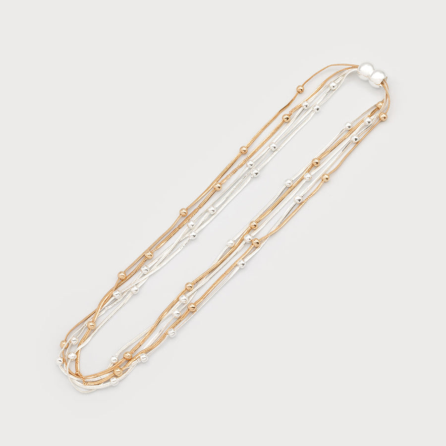 Collier multicouches avec petites boules métalliques et fermeture magnétique 1789-MIX