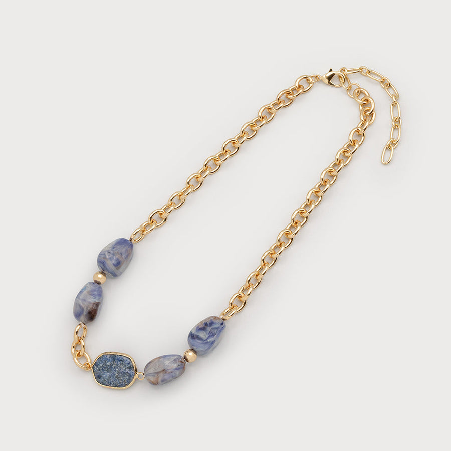 Collier en pierre avec gouttes acryliques 1790-BLU