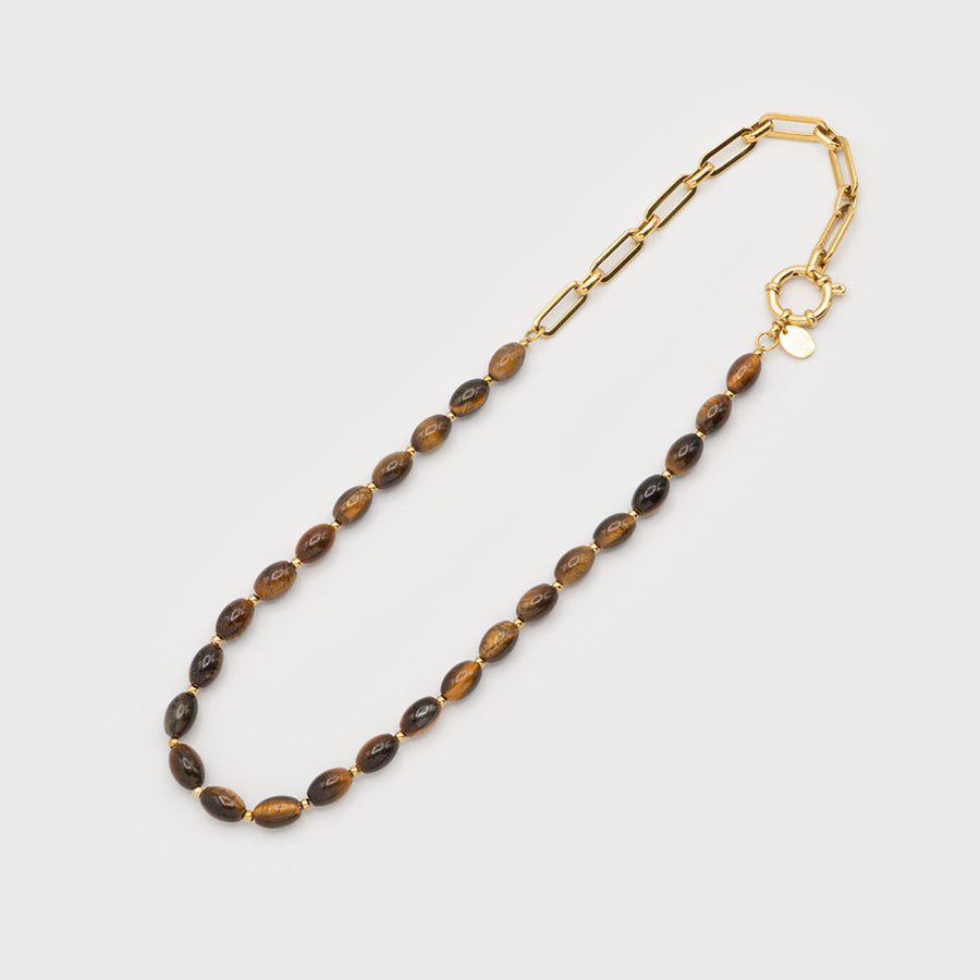 1793-GLD Collier maille en acier inoxydable et billes de verre
