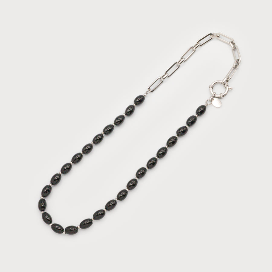 1793-SLV Collier maille en acier inoxydable et billes de verre