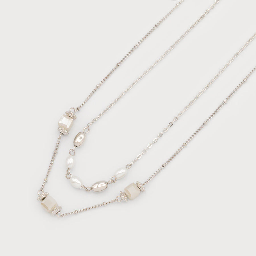 Two-rows necklace with imitation pearls 1797-SLV