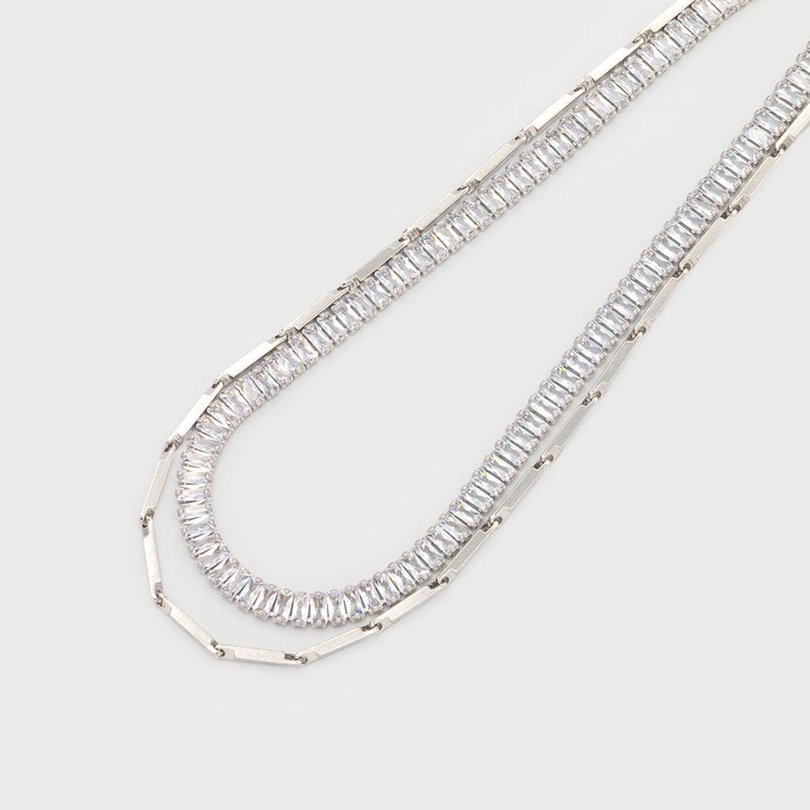Two-rows glittering mesh necklace 1798-SLV