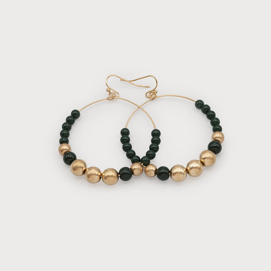 cerceaux en métal et perles de verre colorées 2649-GRN-G