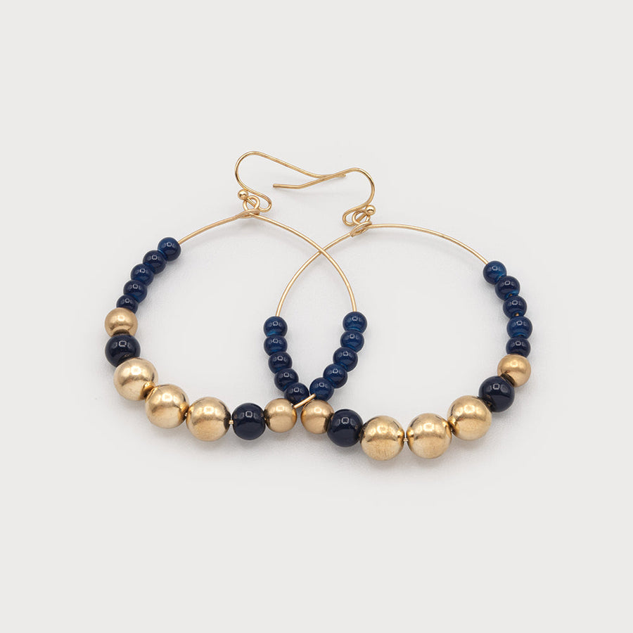 Hoops with metal and colored glass beads 2649-NAV-G