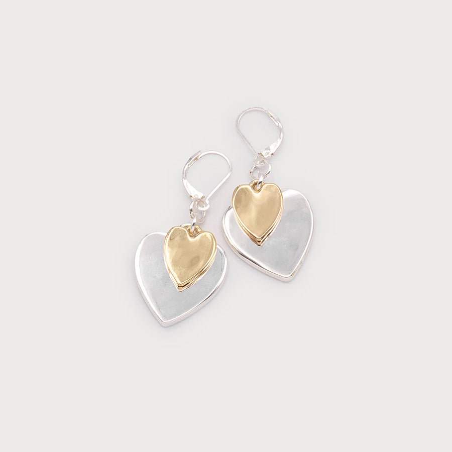 Double heart earrings on hooks 2727-SLV