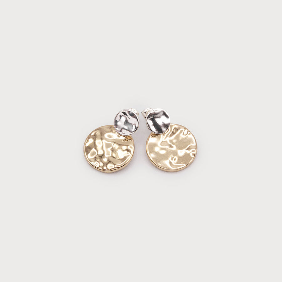 Two tones hammered disc earrings 2729-GLD