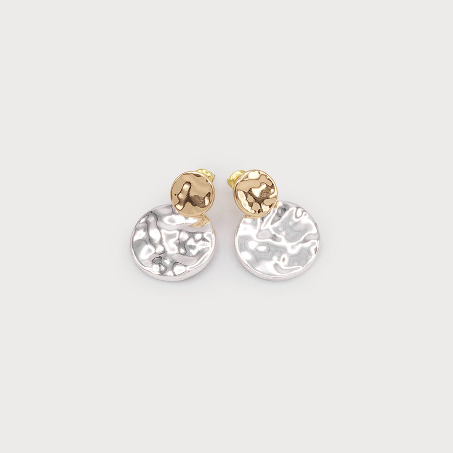 Two tones hammered disc earrings 2729-SLV