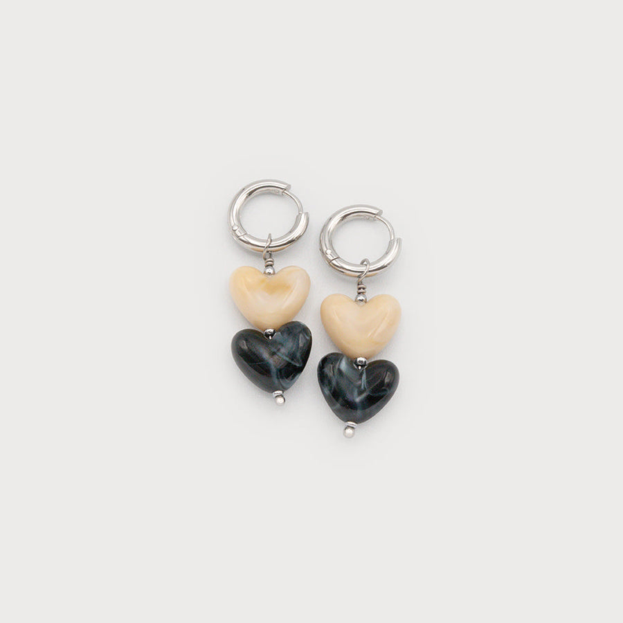 Two tones hearts stainless steel earrings 2734-SLV