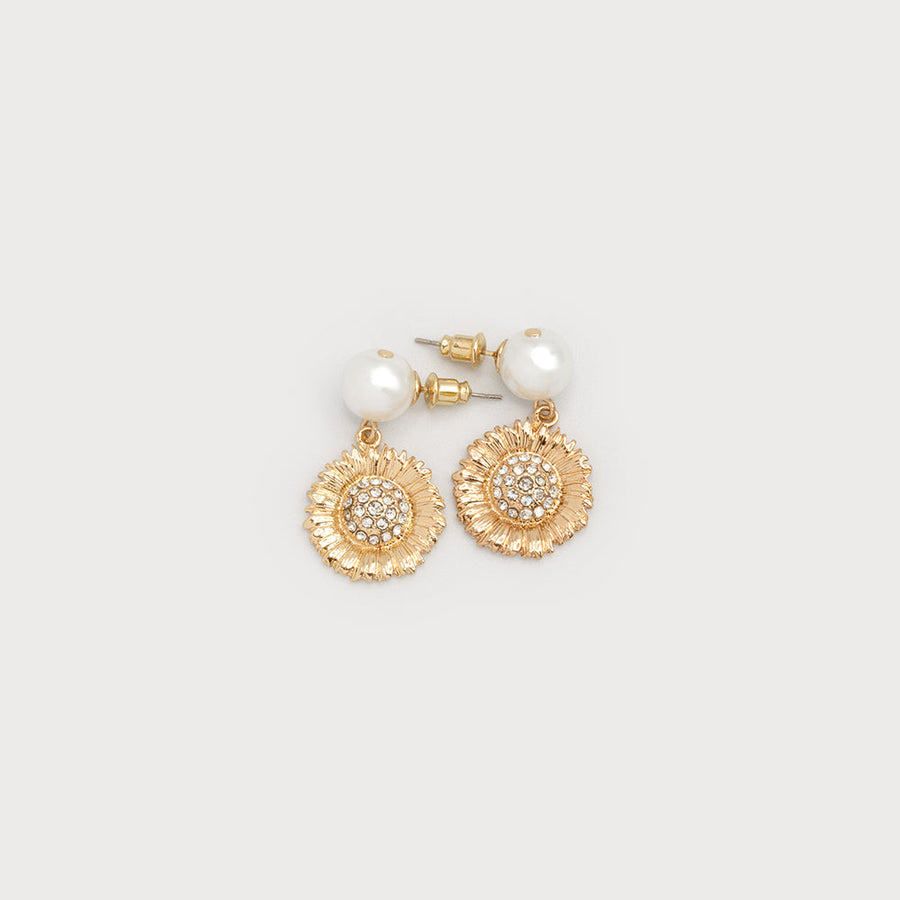 Boucles d'oreilles fleur avec petit zircon sur perle 2739-GLD