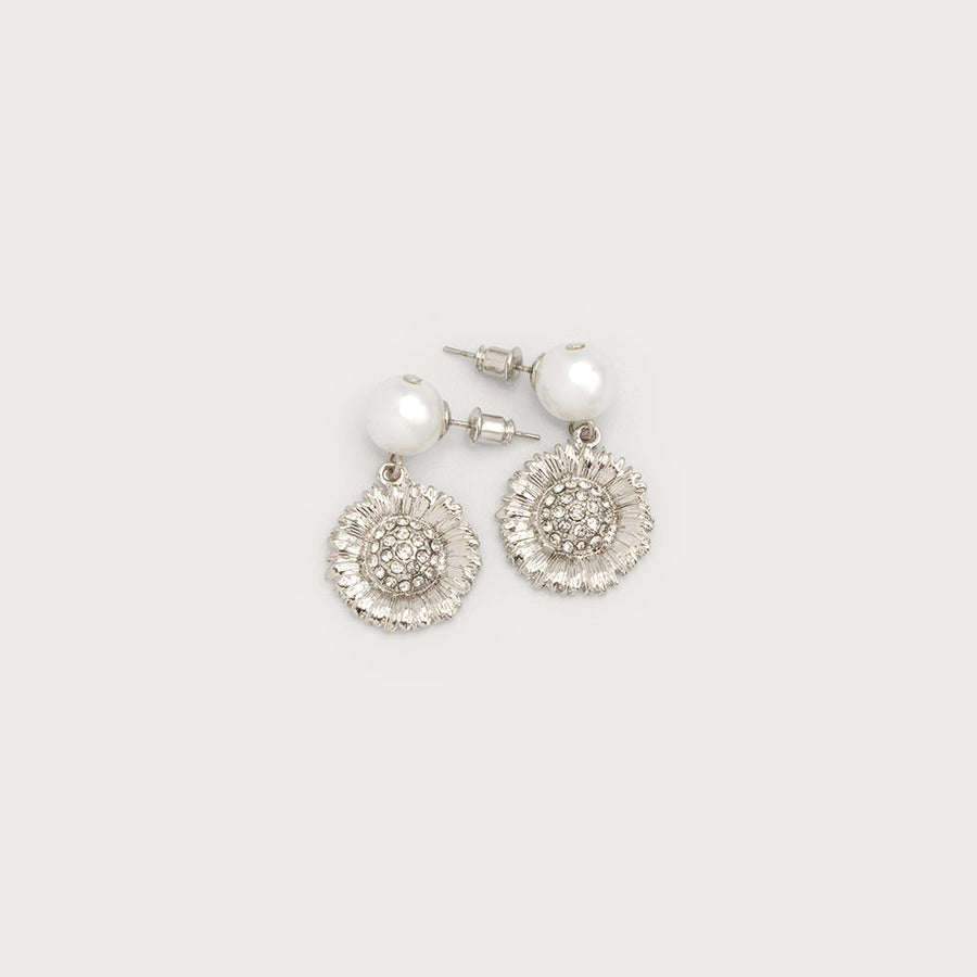 Boucles d'oreilles fleur avec petit zircon sur perle 2739-SLV