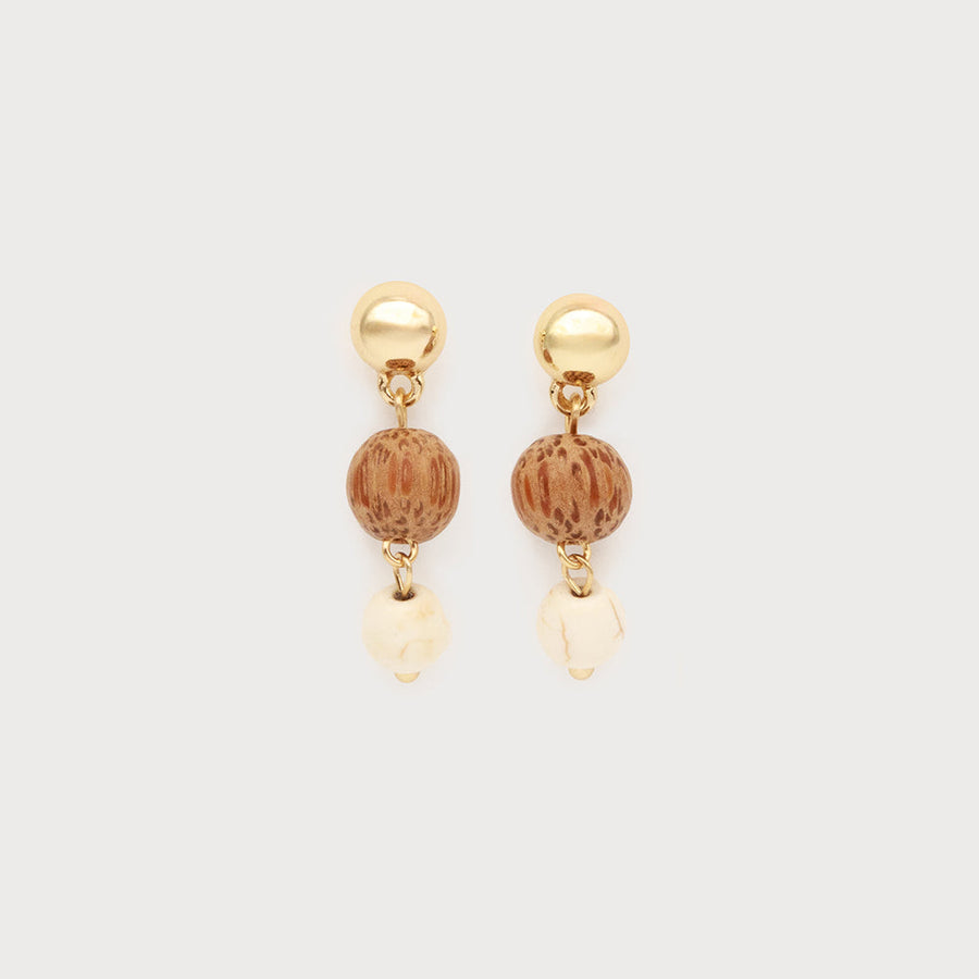 Small wood and natural stone beads on posts 2741-GLD