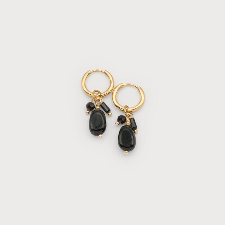 Hoops with metal beads, pearl and stone 2753-BLK-G