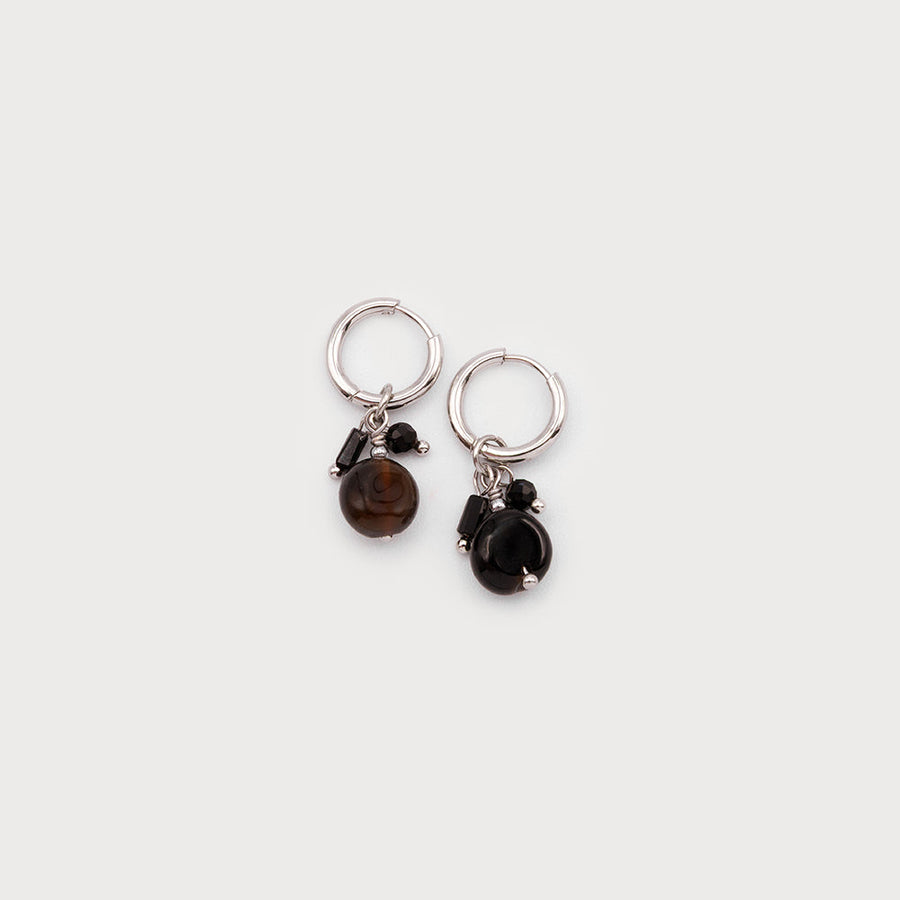 Hoops with metal beads, pearl and stone 2753-BLK-S