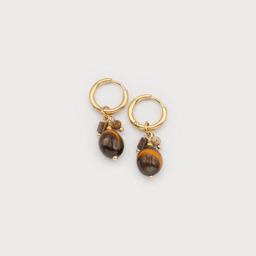 Hoops with metal beads, pearl and stone 2753-BRN-G