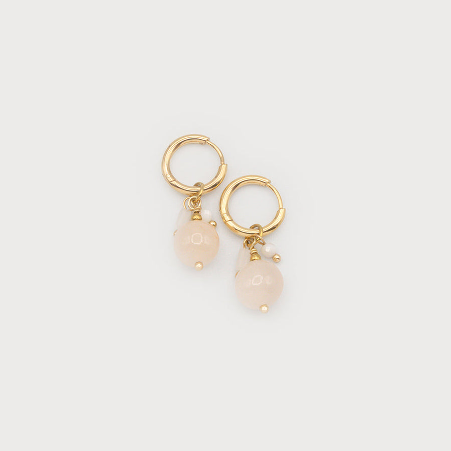 Hoops with metal beads, pearl and stone 2753-CRM-G