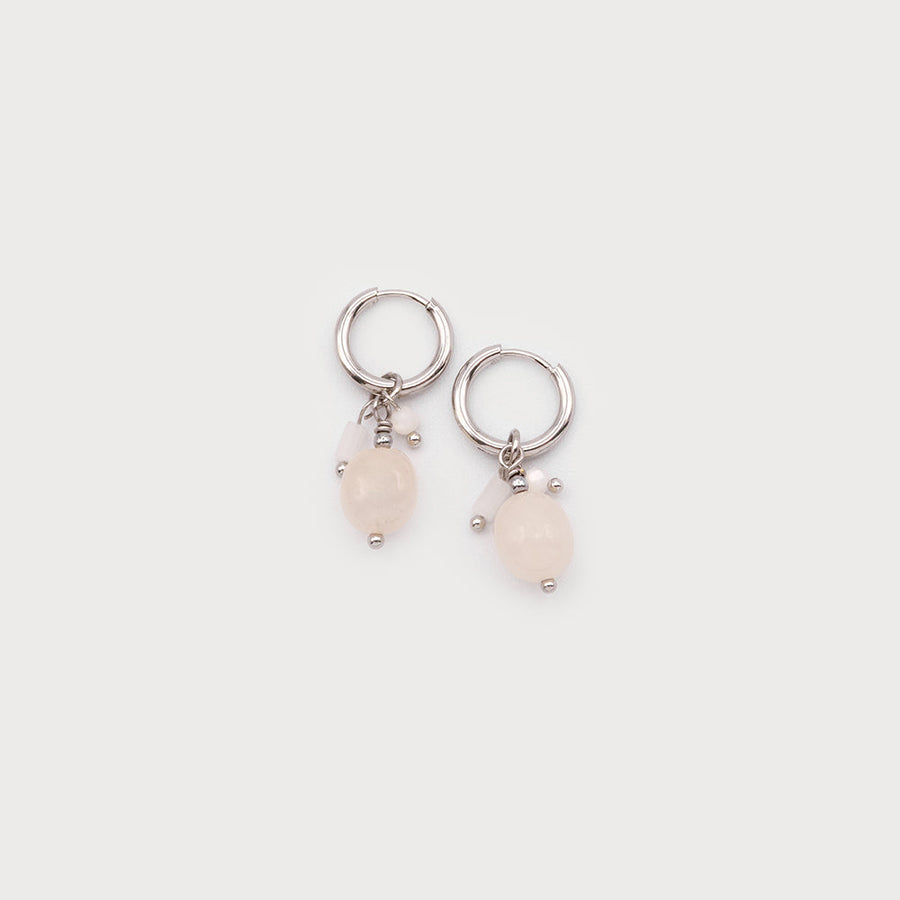 Hoops with metal beads, pearl and stone 2753-CRM-S