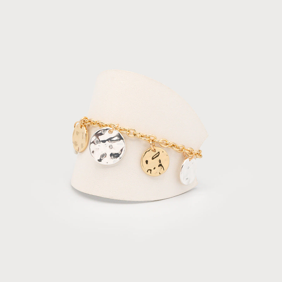 Two tones hammered disc bracelet 3342-GLD