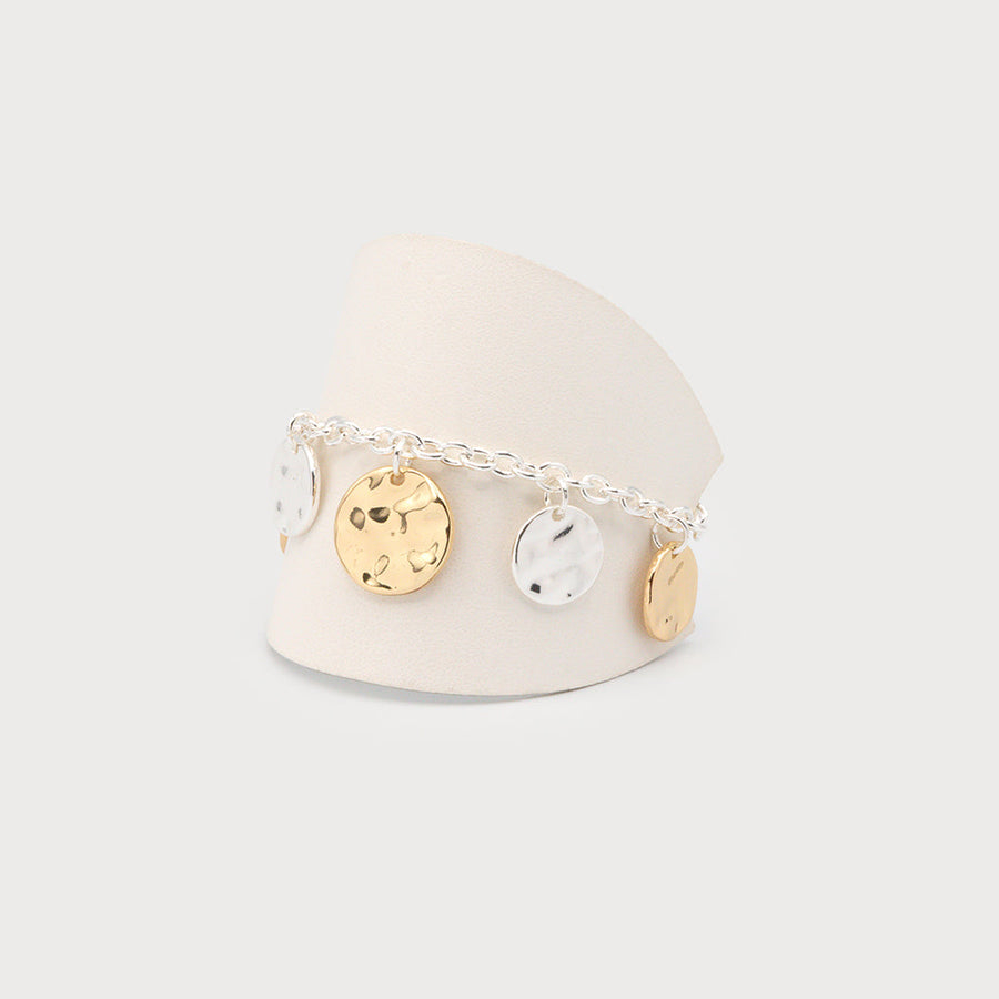 Two tones hammered disc bracelet 3342-SLV