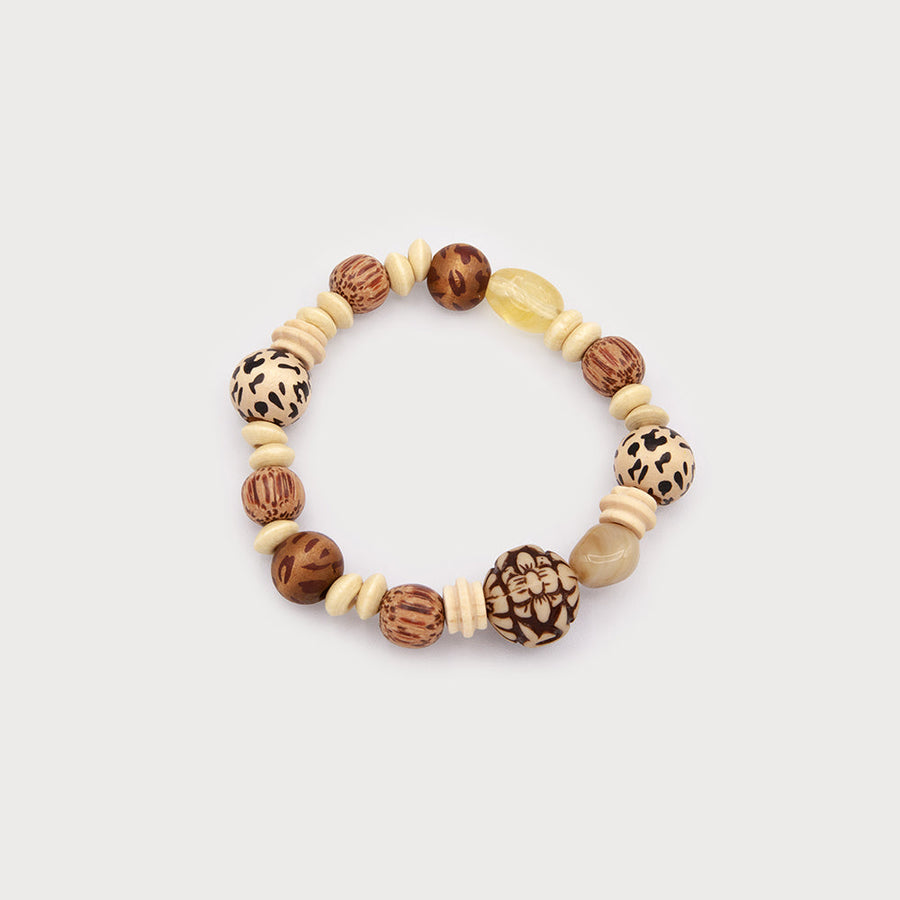 Wood beads and raffia bracelet 3343-GLD