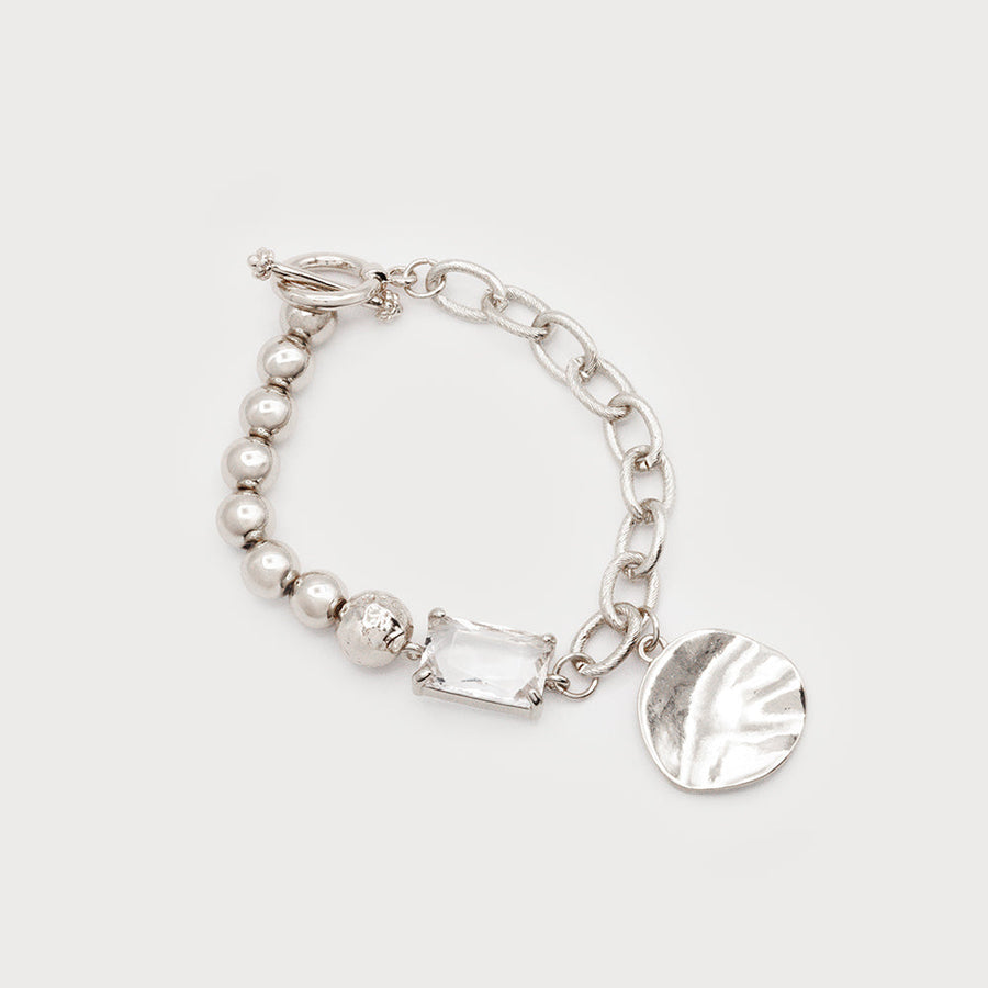 Bracelet on elastic with crystal and metal piece 3346-SLV