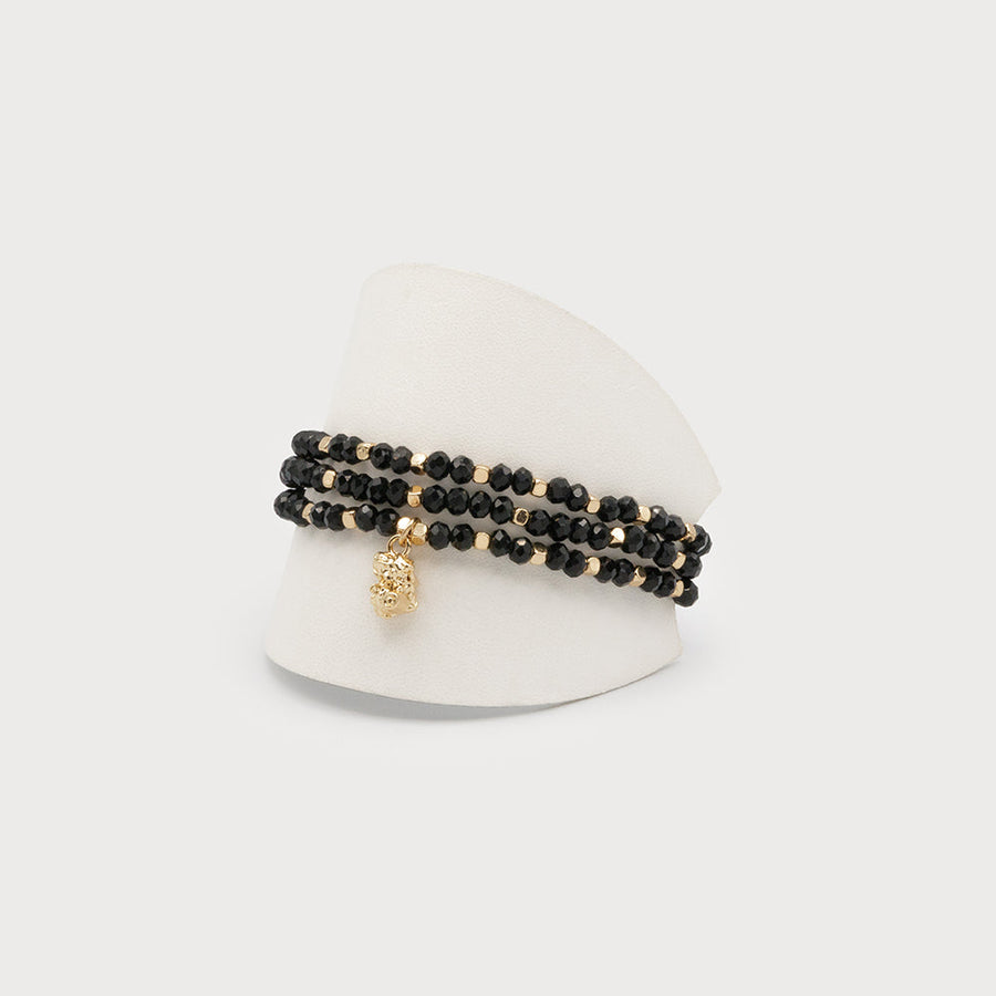 Three rows glass beads bracelet with hammered piece 3349-BLK-G