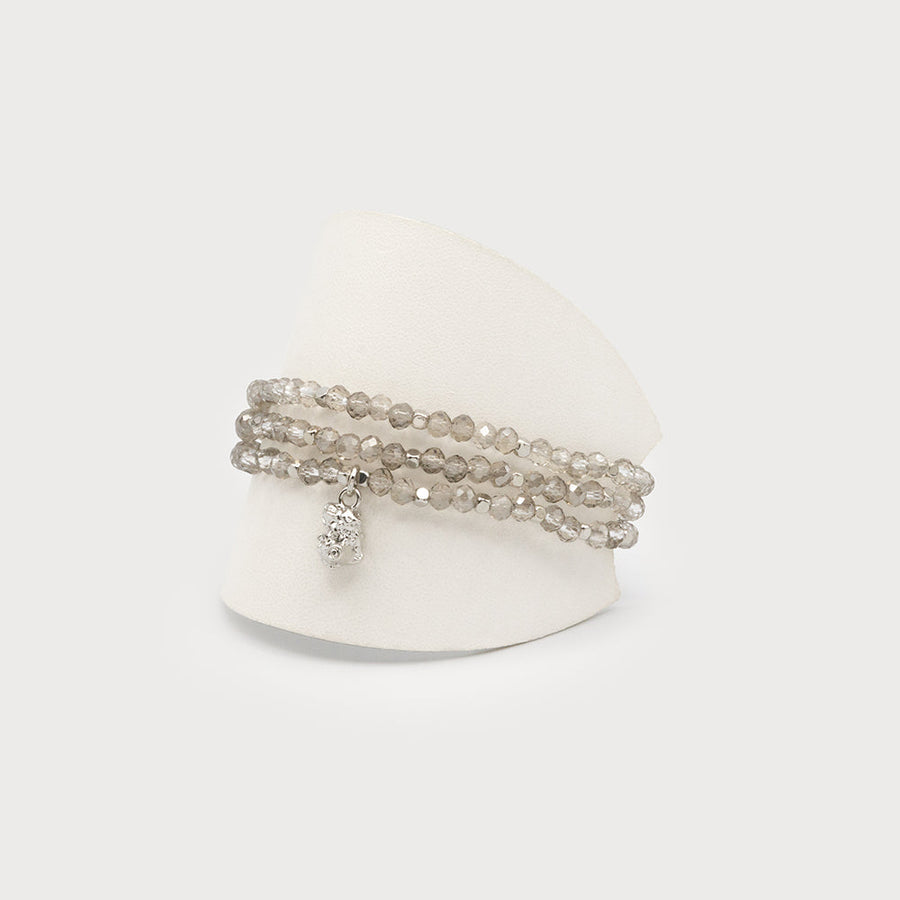 Three rows glass beads bracelet with hammered piece 3349-GRY-S