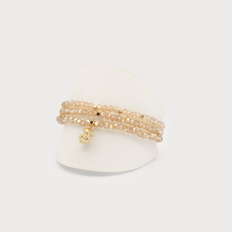 Three rows glass beads bracelet with hammered piece 3349-NAT-G