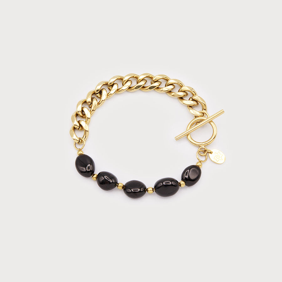 Large mesh bracelet with beads and t-bar closing 3355-GLD