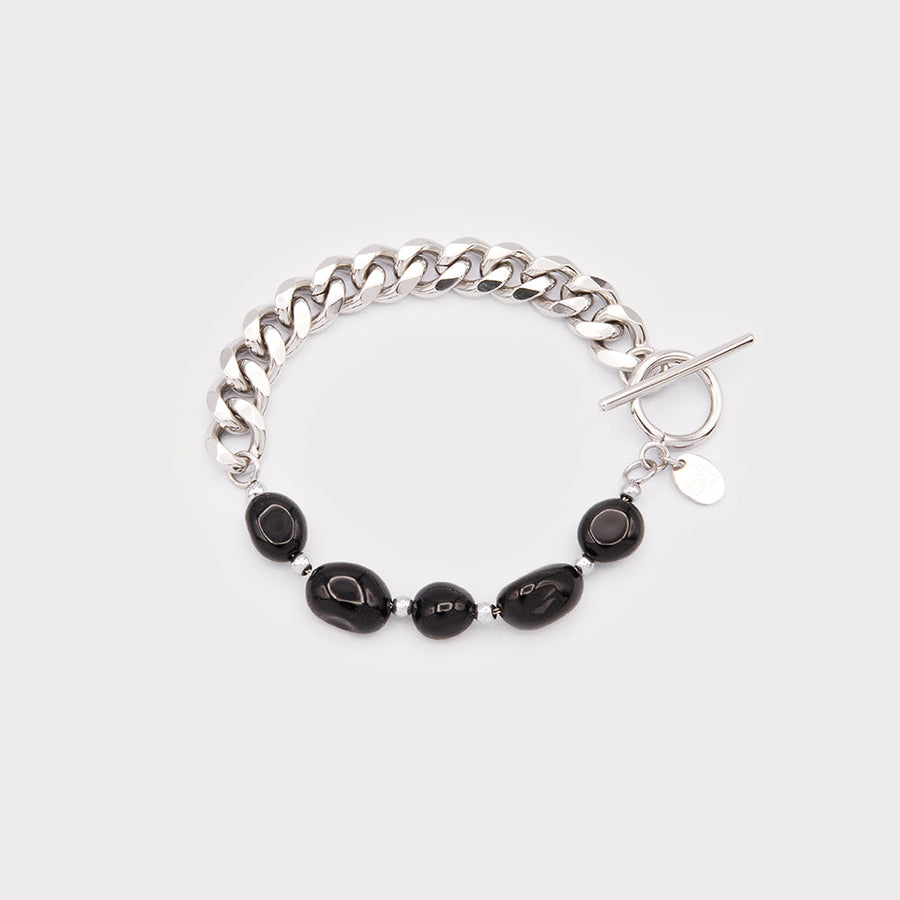 Large mesh bracelet with beads and t-bar closing 3355-SLV