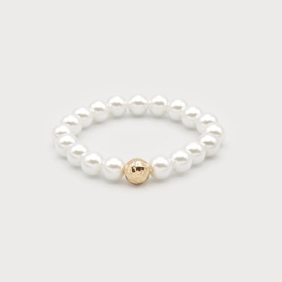 Bracelet élastique en fausses perles avec boule en métal 3362-GLD